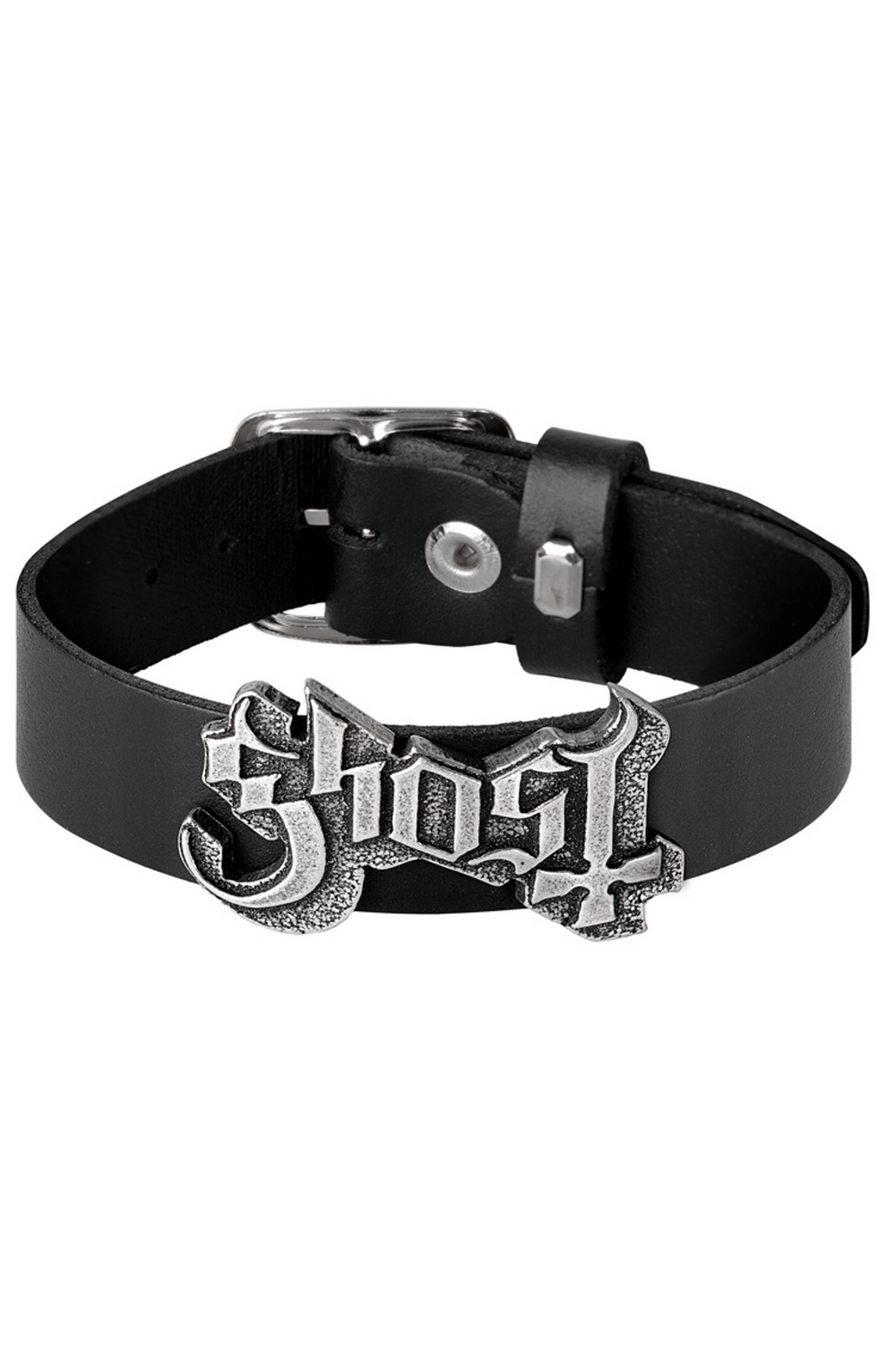 Ghost Logo Bracelet on Narrow Black Leather Strap