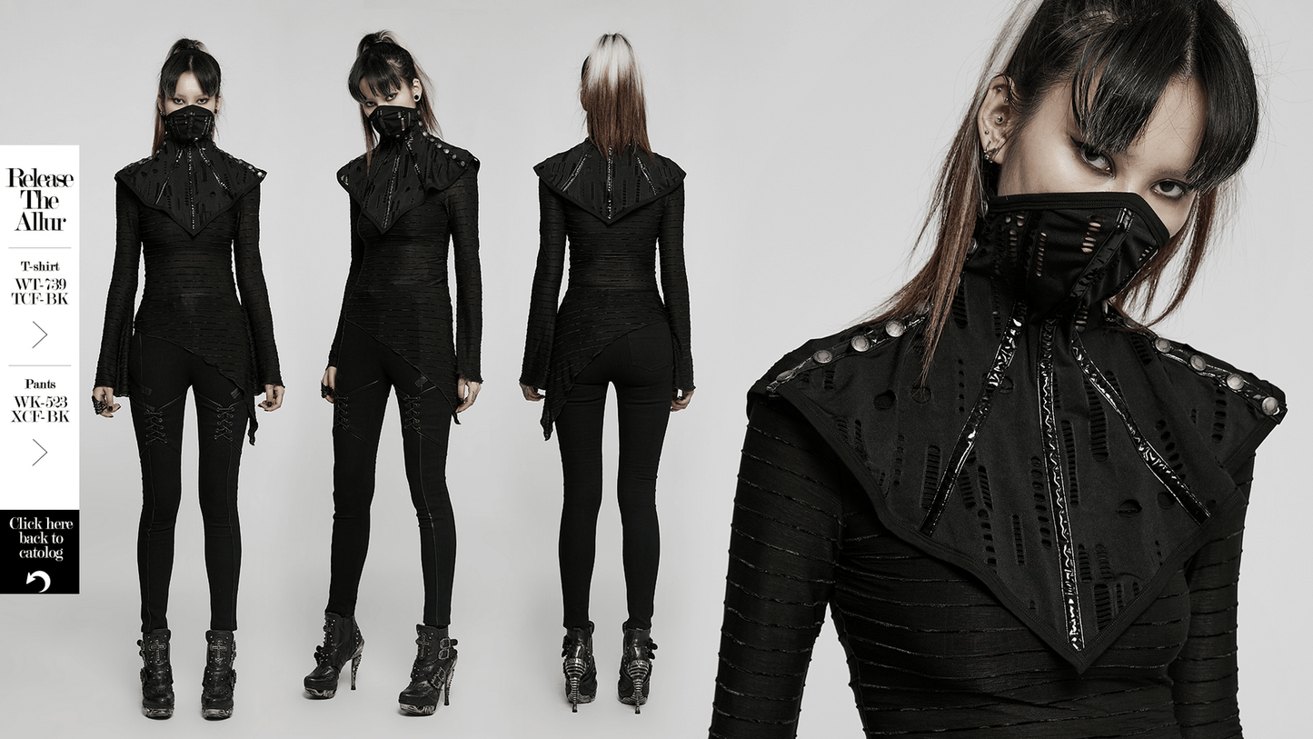 Goth Stylish Face Mask Collar with Buttons and Holes
