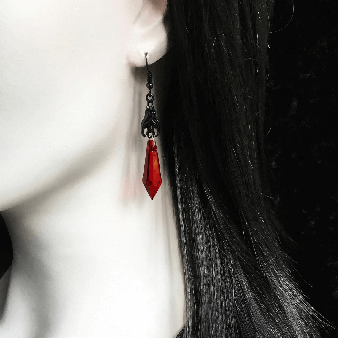 Gothic Bat Earrings with Teardrop Beads / Alternative Female Jewelry / Fashion Accessories