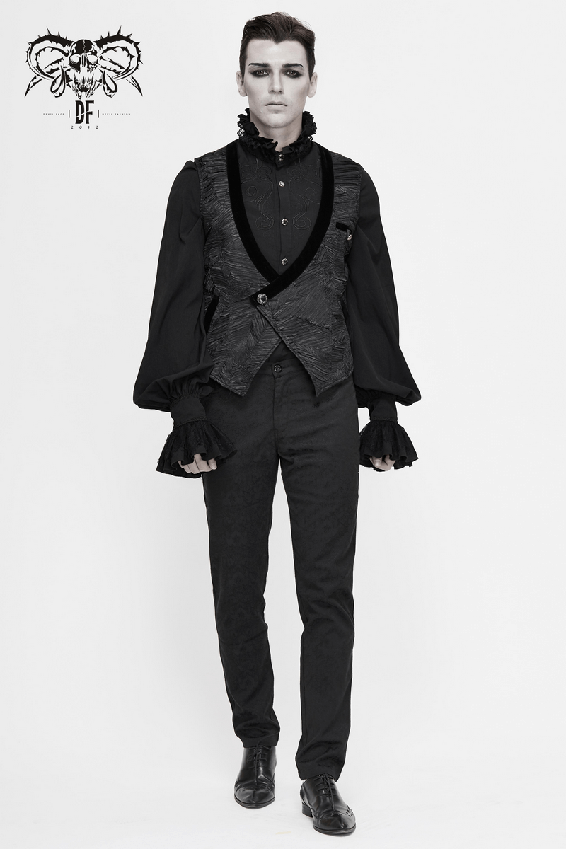 Gothic Black Short Waistcoat For Men / Vintage Male Single Button Waistcoats