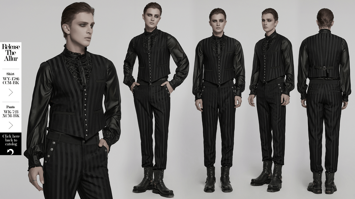 Gothic Black Striped Vest with Retro Button Detailing