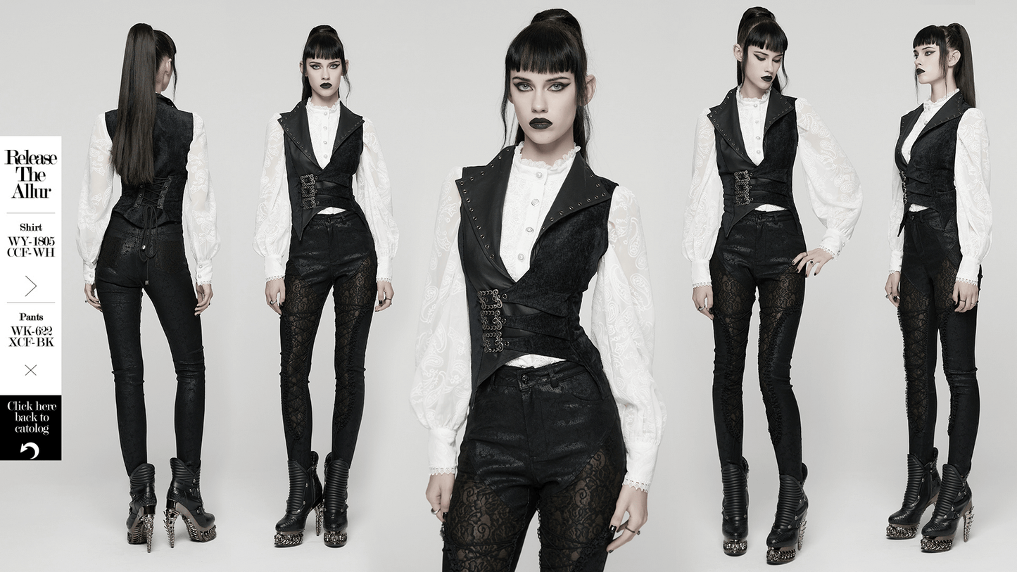 Gothic Black Velvet Punk Vest with Buckle Straps