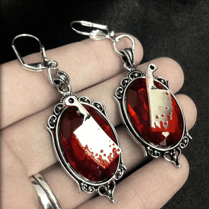 Gothic Bloody Meat Cleaver Earrings / Fashion Jewelry with Big Stone