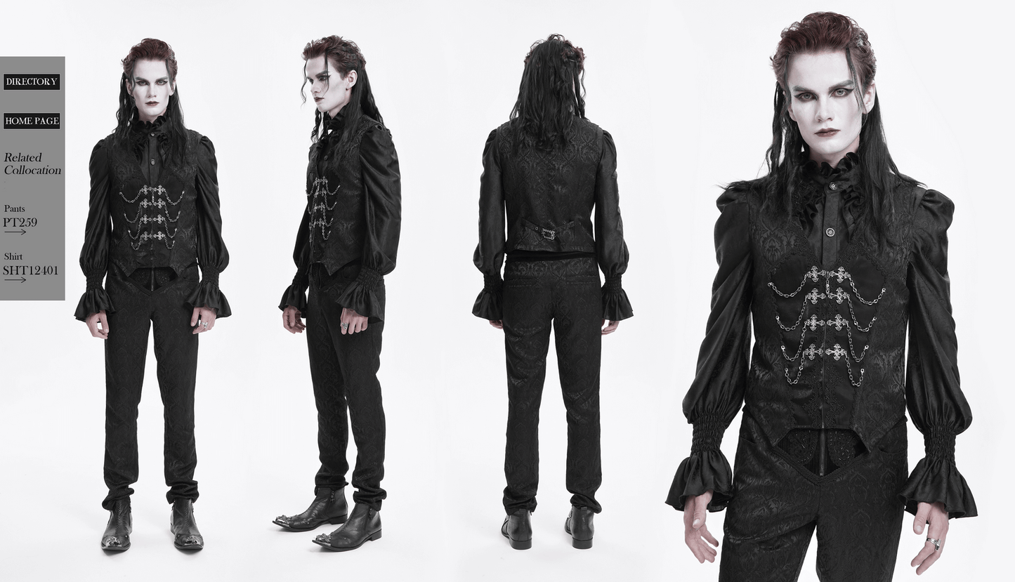 Gothic Brocade Waistcoat with Chains and Zip Front Detail