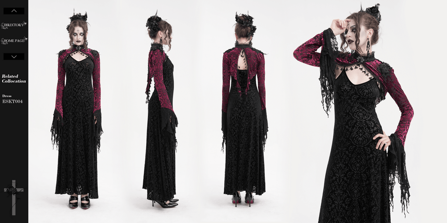 Gothic Burgundy Lace Bolero with Victorian Bell Sleeves