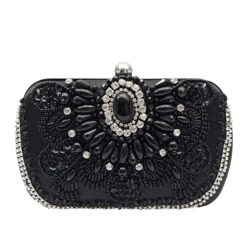 Gothic Cluch Bag With Rhinestones / Elegant Female Black Bag With Chain