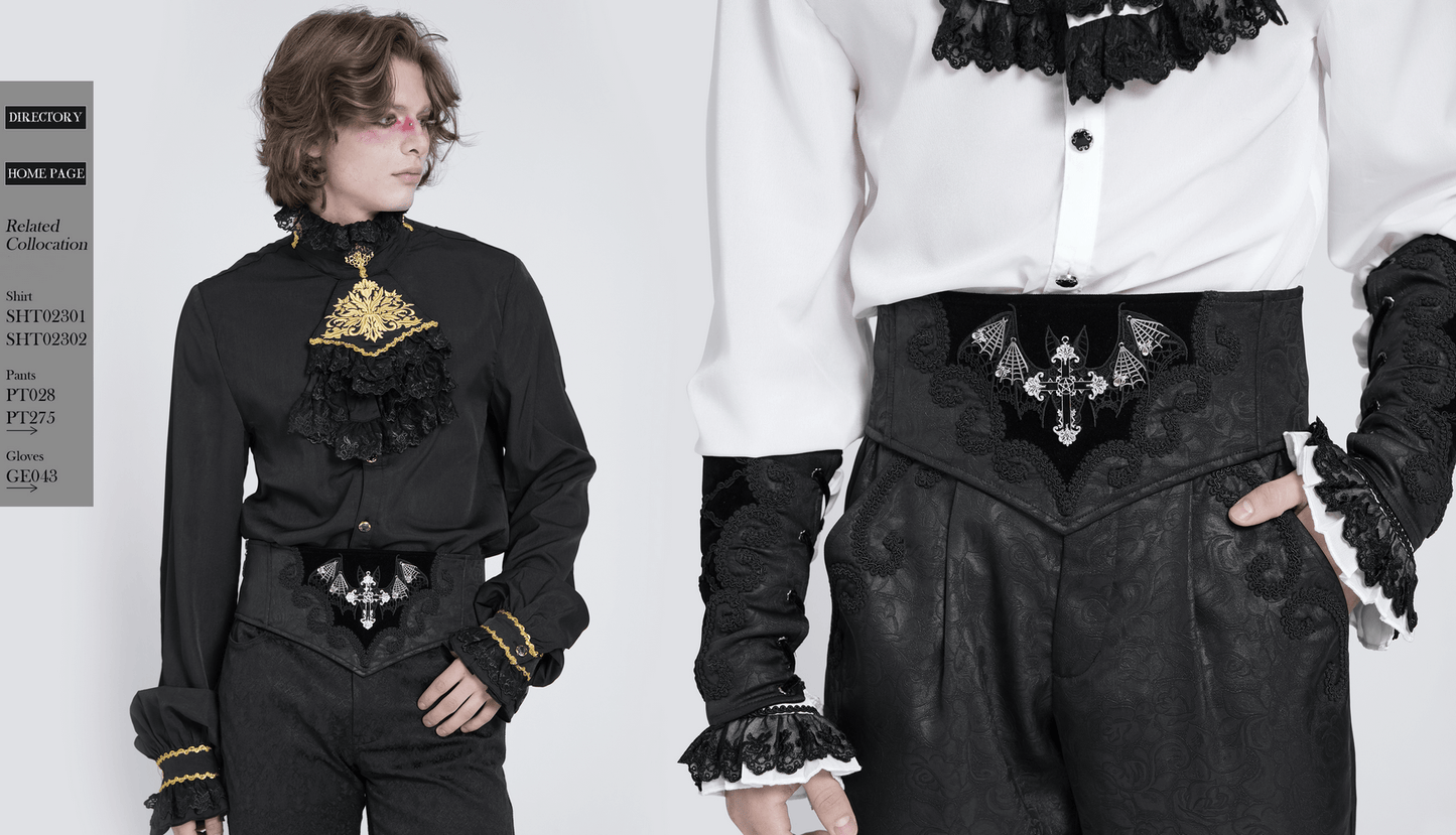 Gothic Corset Belt with Bat Wings and Cross Embroidery