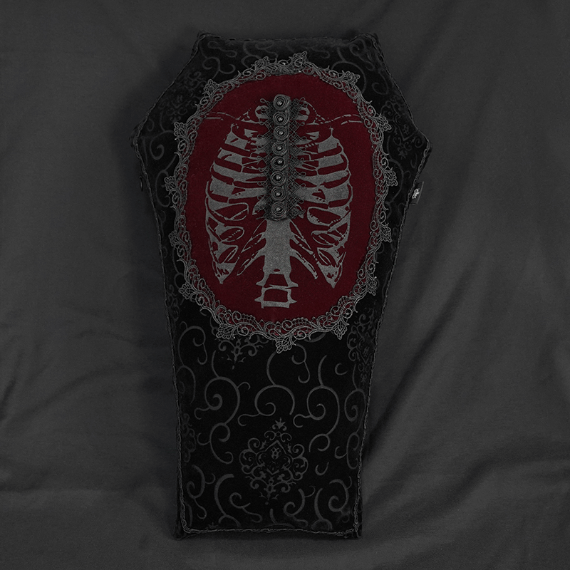 Gothic Dark Coffin-Shaped Cushion With Noble-Elegant Finish / Super Soft Pillow With T-Lace Trim