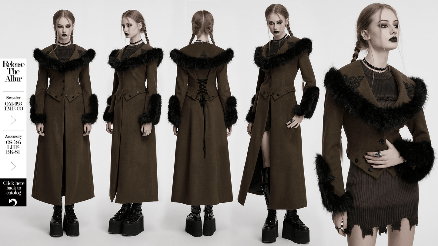 Gothic Detachable Two-Piece Woolen Coat with Fur Collar