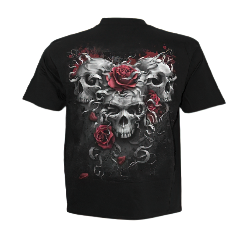 Gothic Fashion T-shirt with 3D Print Skull and Roses / Black T-Shirts Short Sleeve and Round Neck