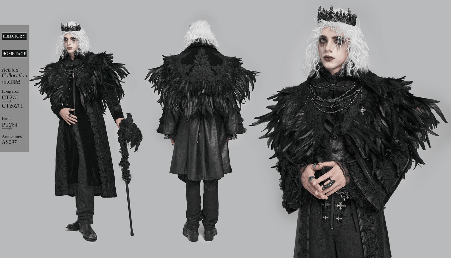 Gothic Feather Shoulder Cape with Lace and Chains