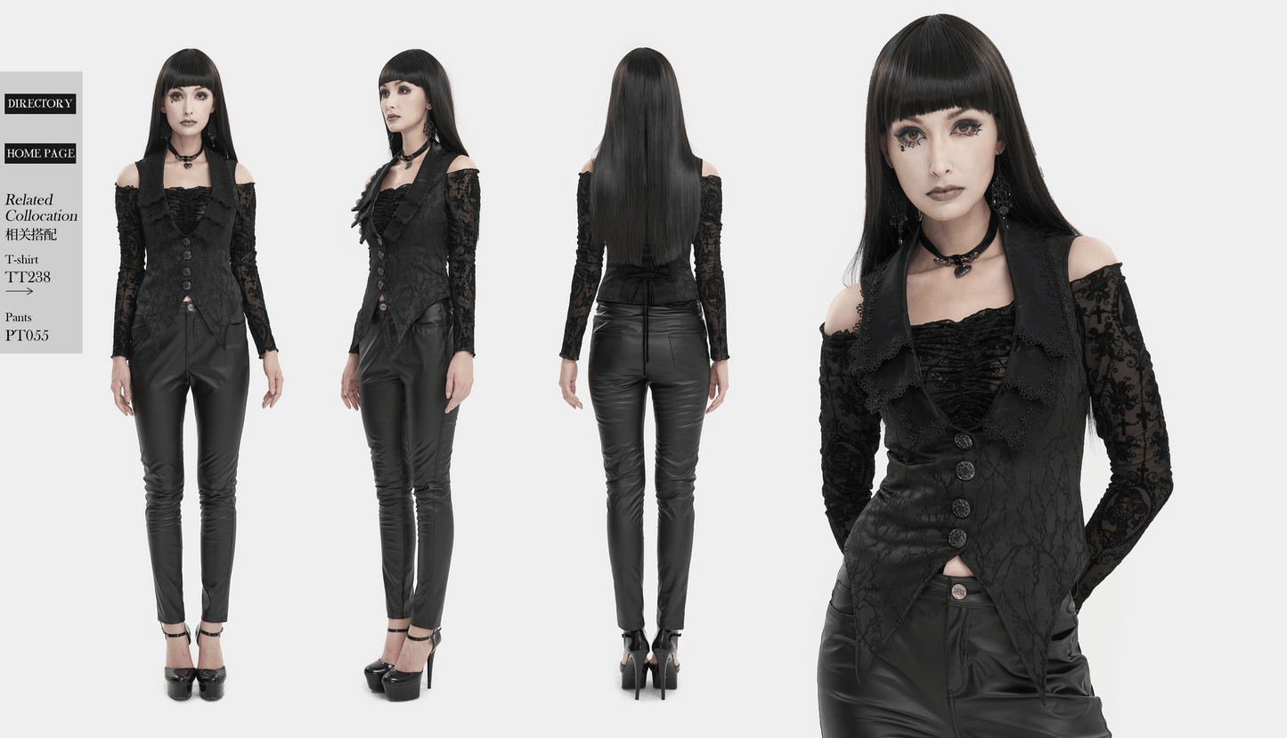 Gothic Floral Embroidered Waiscoat with Buttons / Vintage Women's Clothing with Lacing on Back