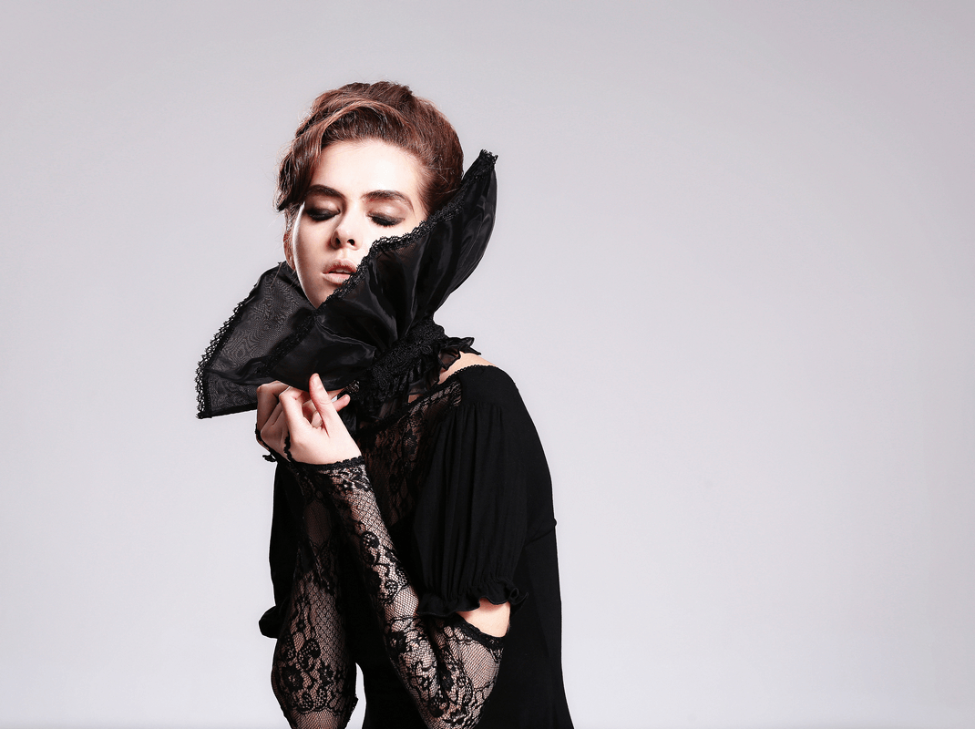 Gothic Lace High Collar for Women / Black Vintage Frilled Ruff Collar