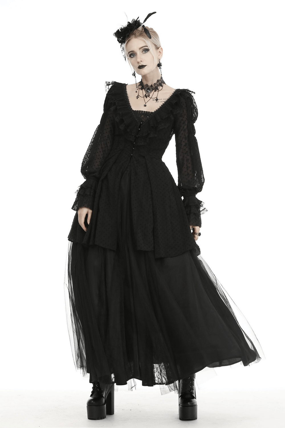 Gothic Lolita Thin Coat with Frilly Beads and Buttons