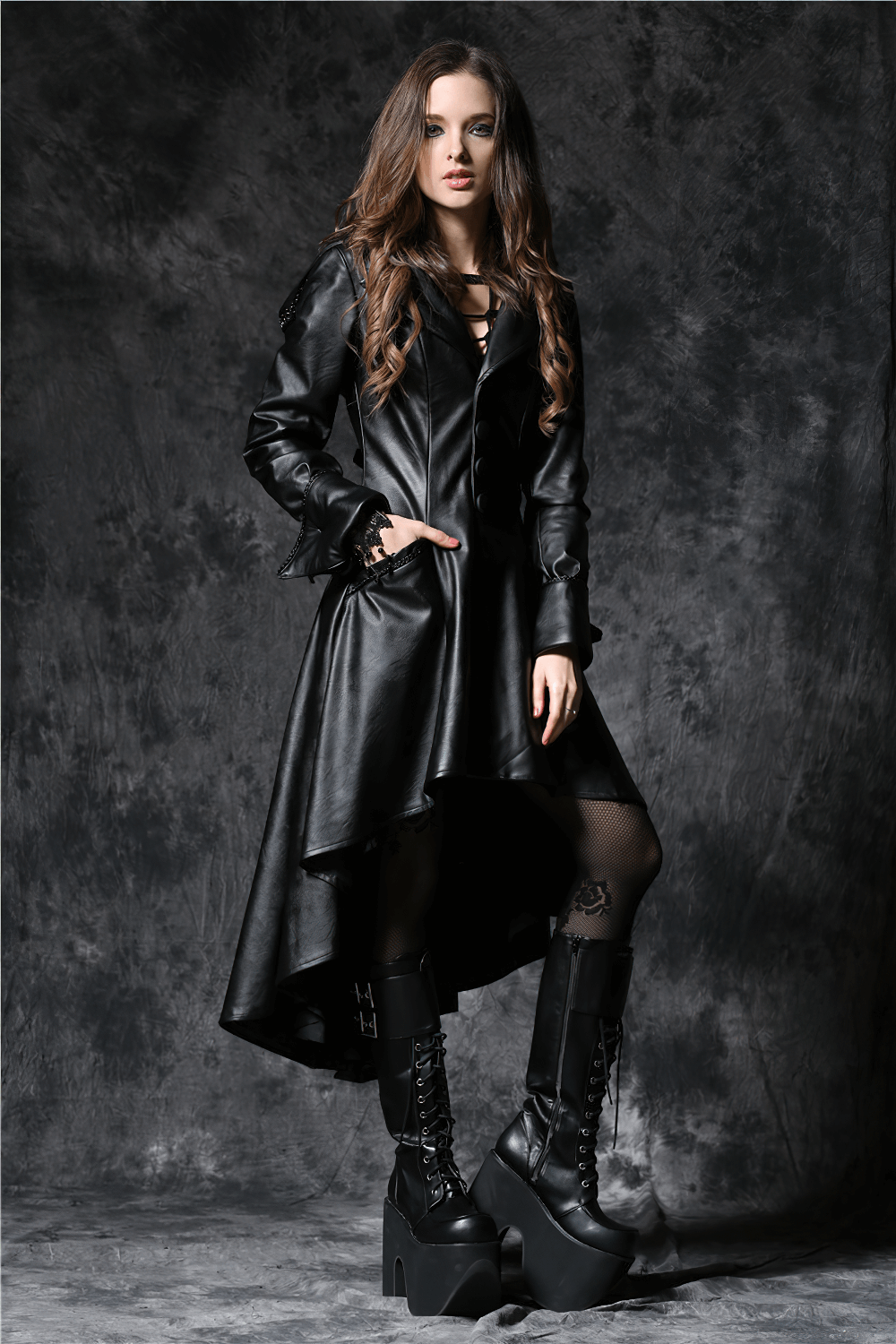 Gothic Long Tailcoat with Hood and Button Front