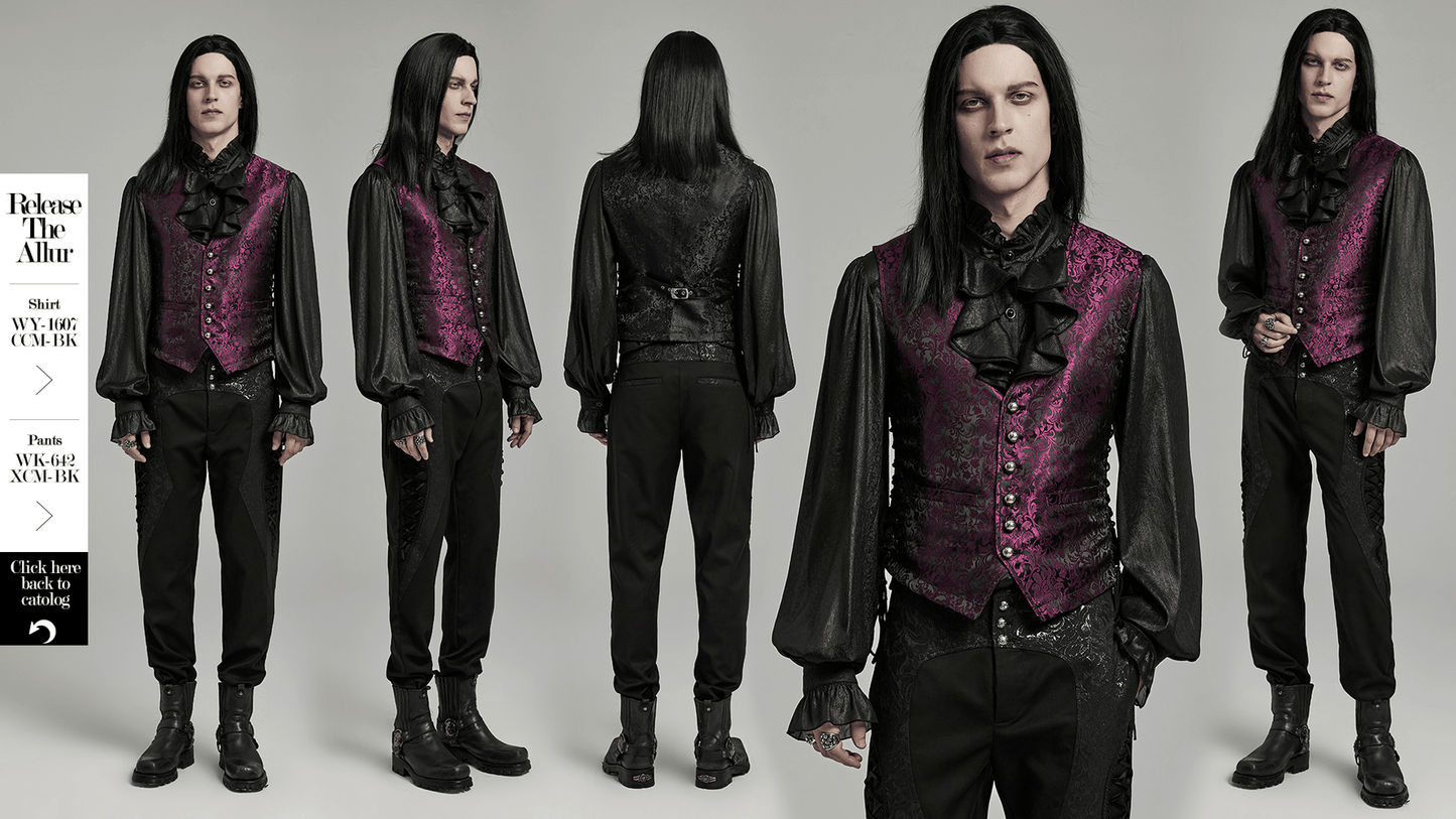 Gothic Men's Jacquard Waistcoat with Floral Pattern