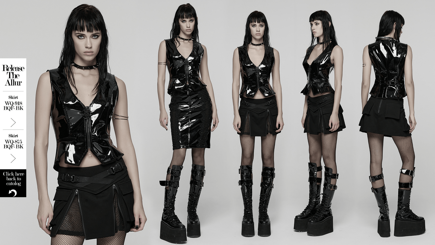 Gothic Patent Leather Vest with Punk Star Detail