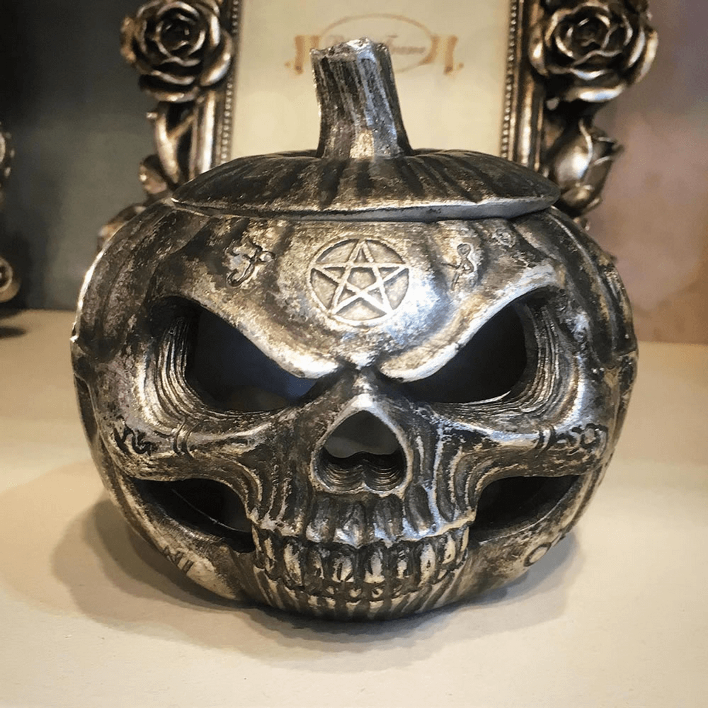 Gothic Pumpkin Skull Jewelry Pot with Occult Sigils