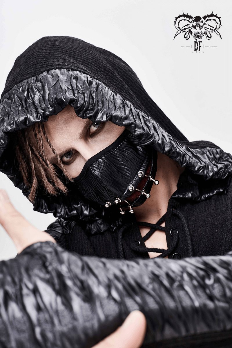 Gothic Punk Face Mask For Men / Male Black Masks with Piercing Rings in Cyberpunk Style