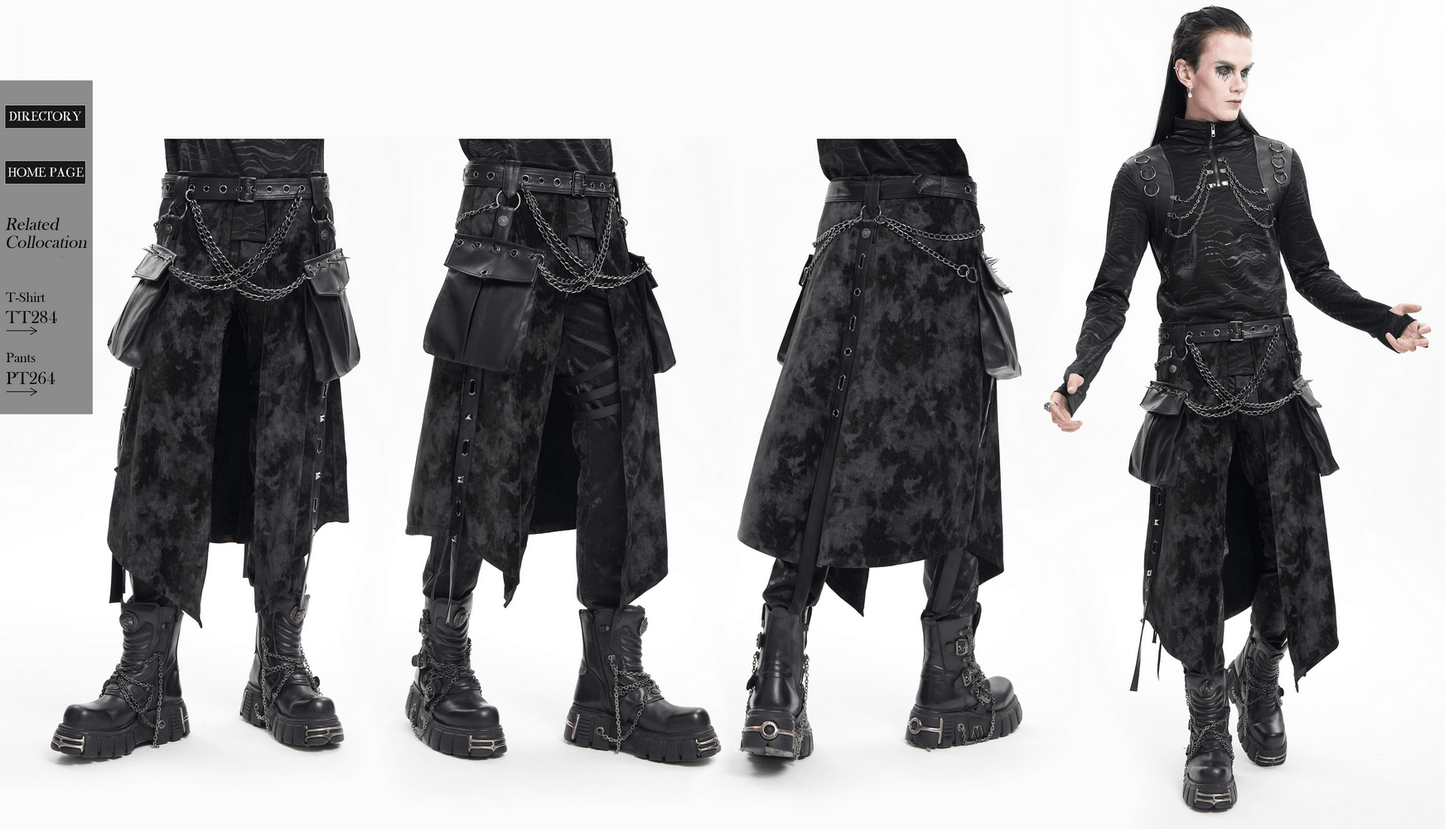 Gothic Punk Skirt with Chains and Leather Accessories