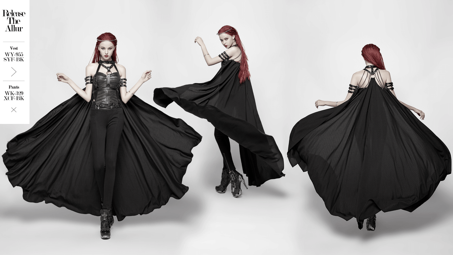 Gothic Punk Women's Chain-Linked Striped Cape