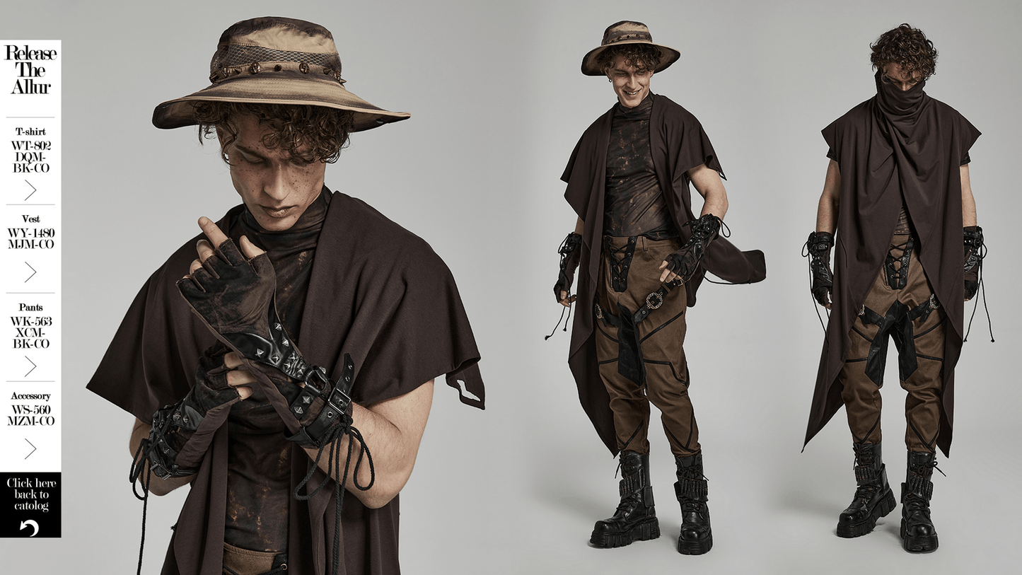 Gothic Rivet Fingerless Gloves with Stretch Knit PU Splice