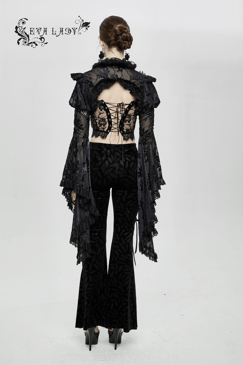 Gothic Ruffled Lace Ladies Bolero / Floral Lace Flare Sleeved Capes / Sexy Female Clothing
