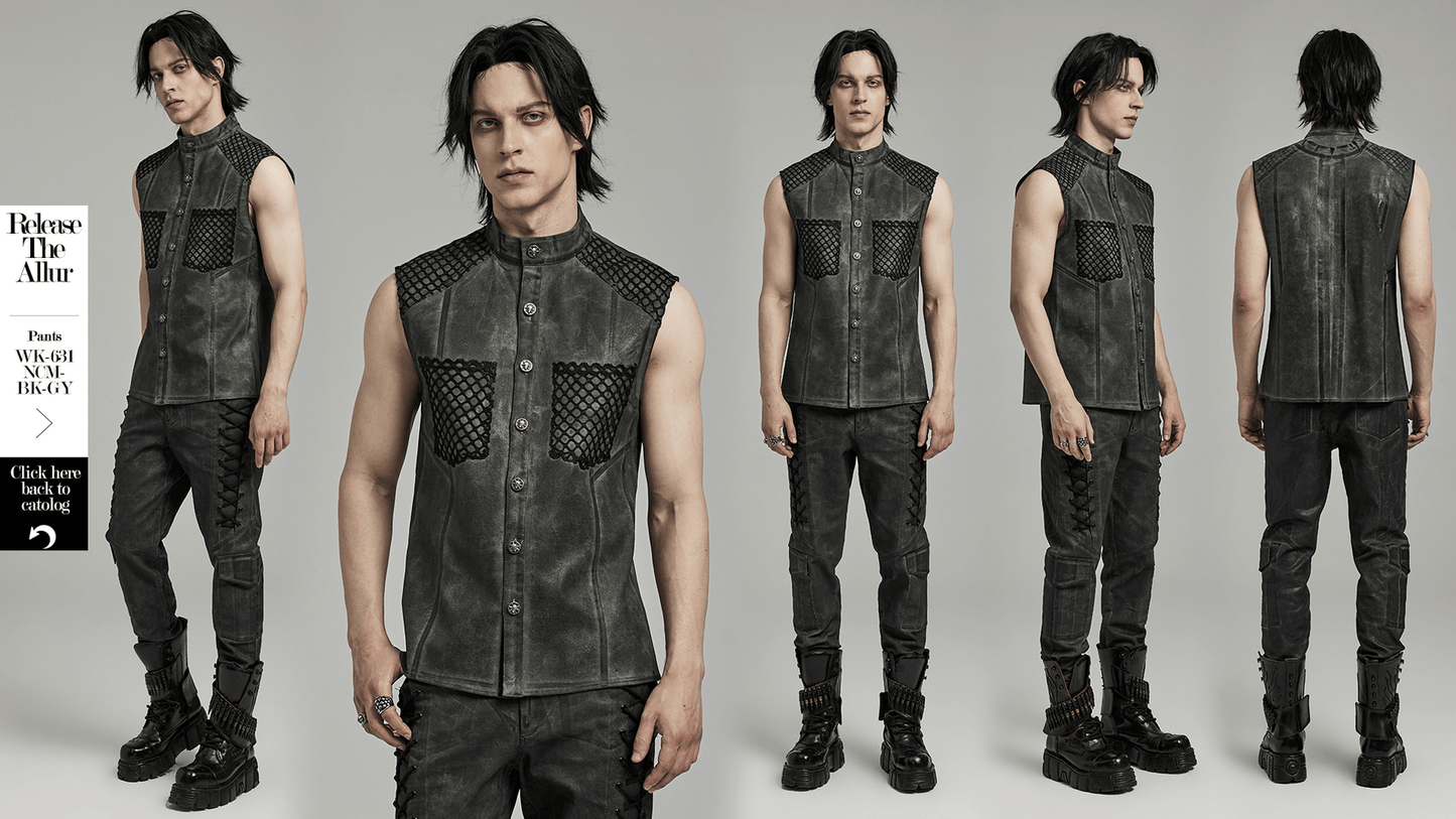 Gothic Sleeveless Shirt with Mesh Detailing and Buttons