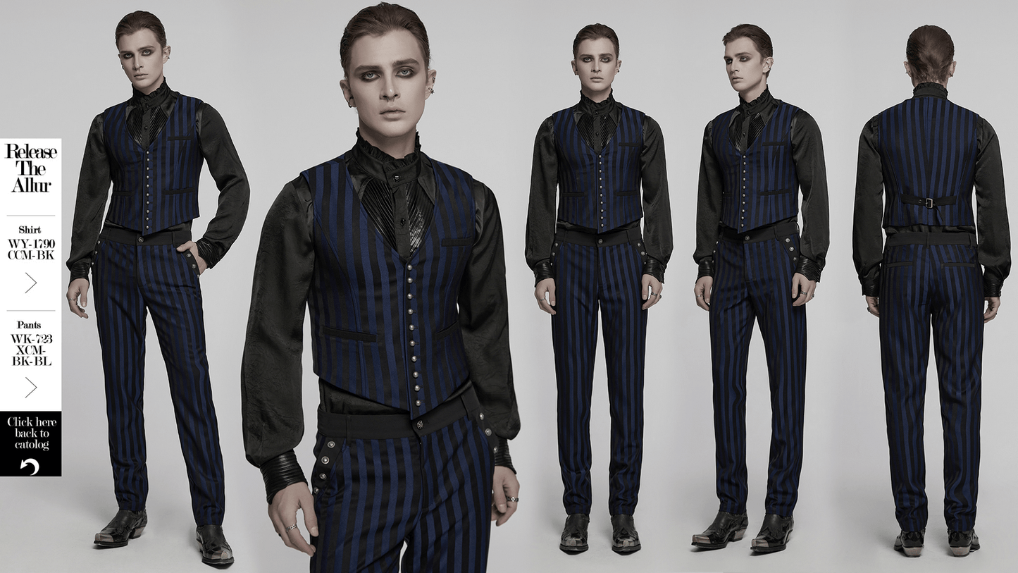 Gothic Steampunk Striped Vest with Carved Buttons