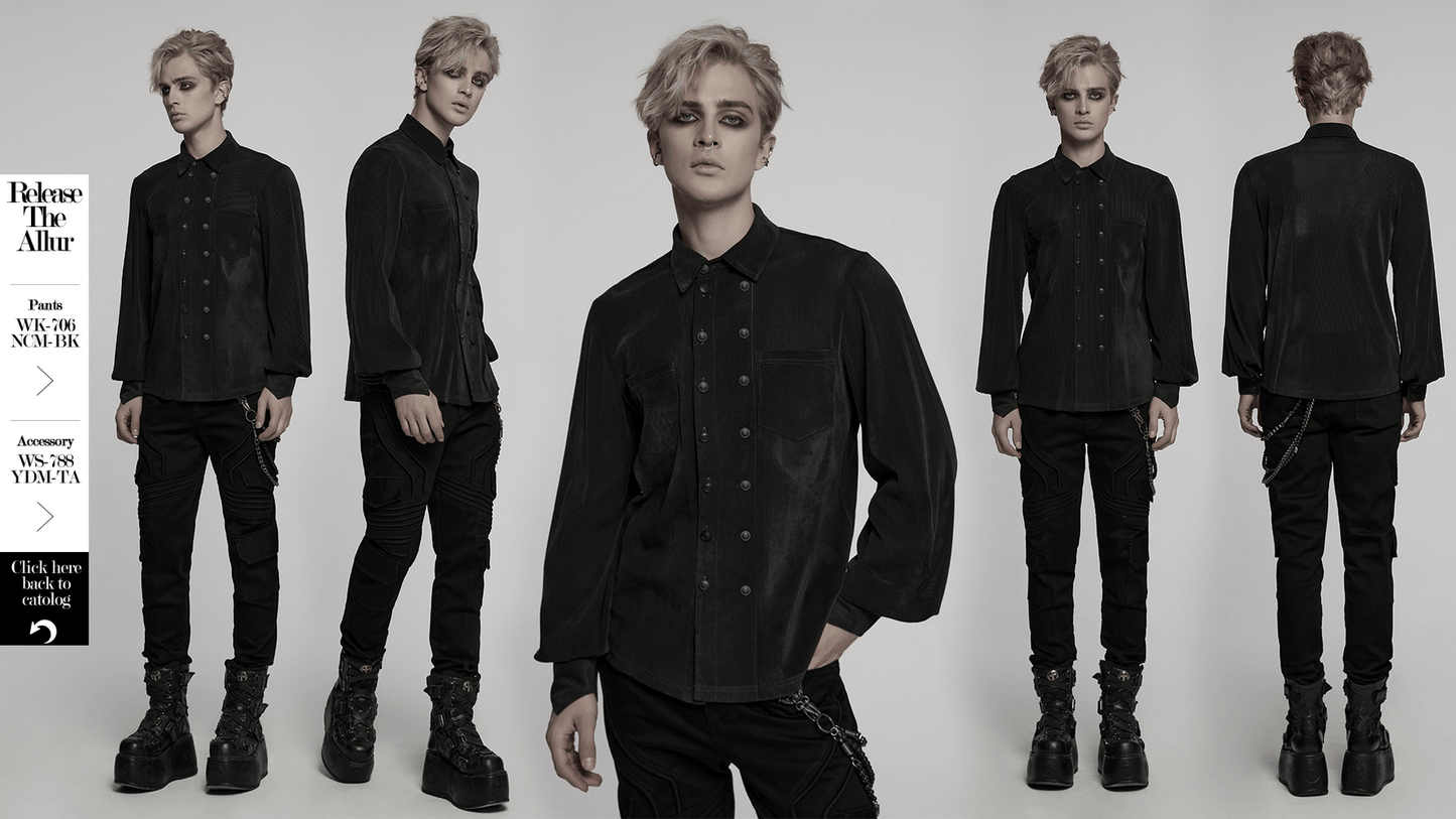 Gothic Striped Mesh Buttoned Shirt for Alternative Fashion