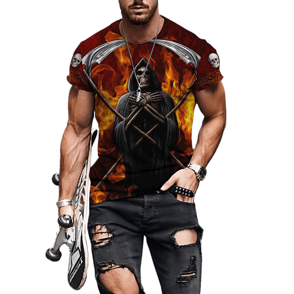 Gothic Style 3D Print T-shirt for Men / Alternative Fashion Short Sleeve T-shirts with Demon