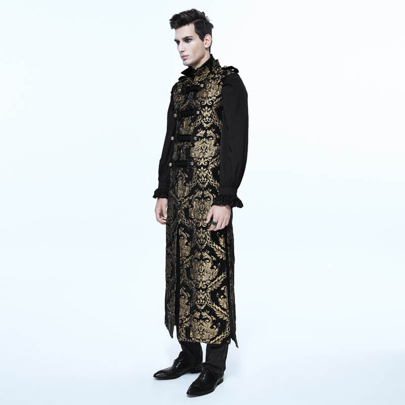 Gothic Style Embroidery Male Sleeveless Long Coat / Steampunk Vintage Outerwear for Men