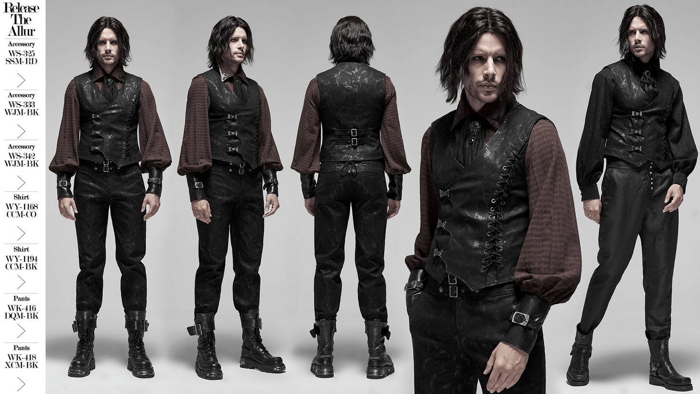 Gothic Style Men's Vest with Metal Buckles and Lacing