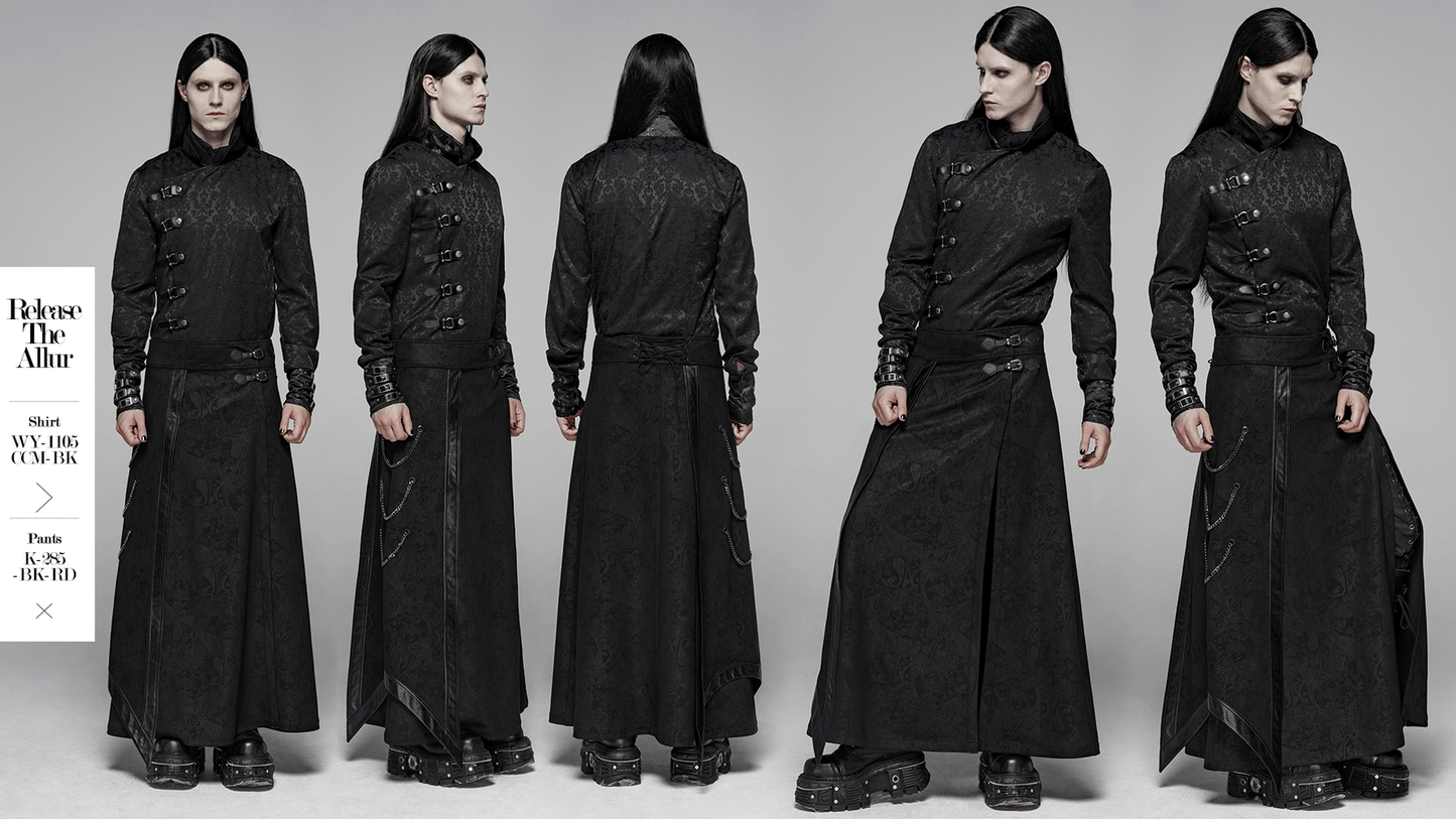 Gothic Suede and Leather Long Overskirt with Chains