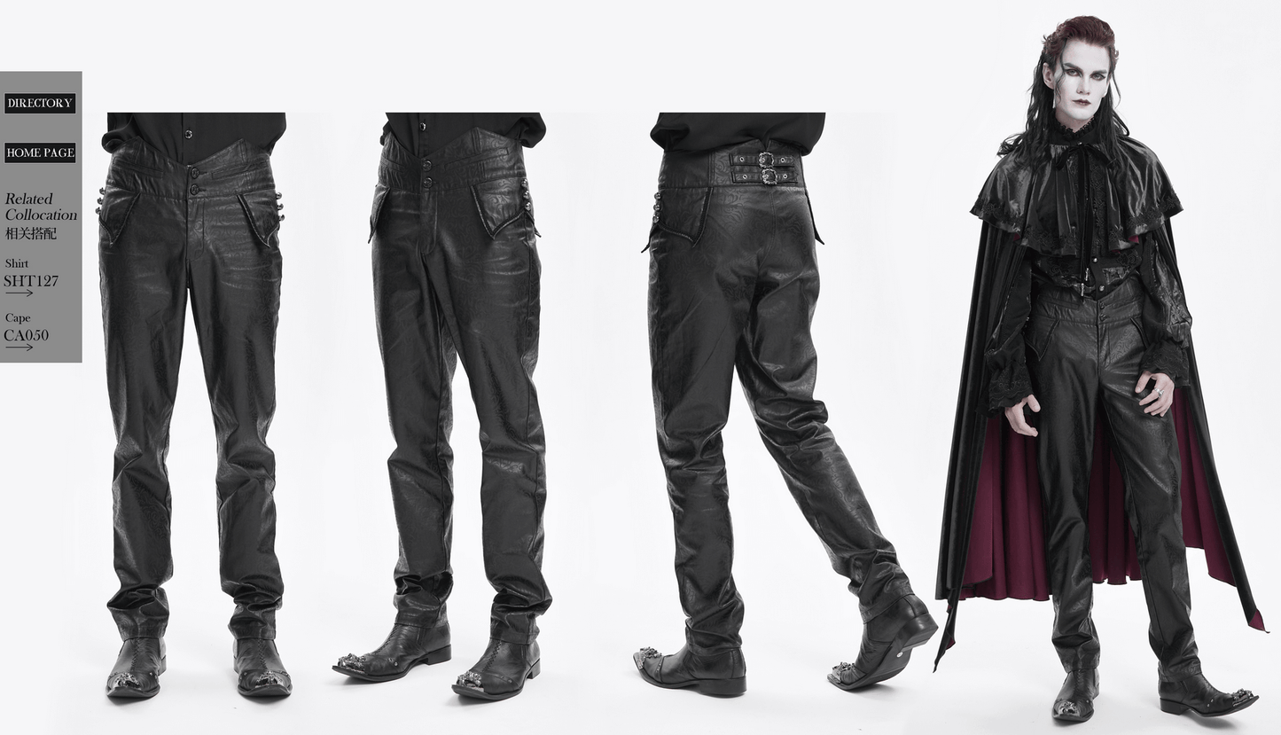 Gothic Synthetic Leather Slim Fit Pants with Buckle Detail
