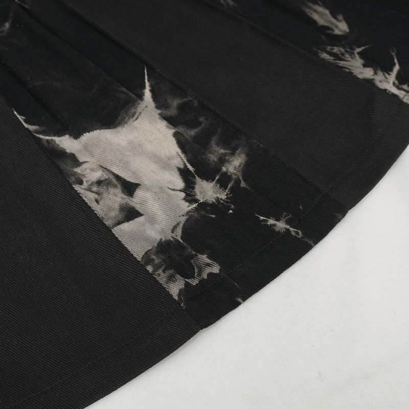 Gothic Tie-dyed Splice Kilt with Two Studded Waist Bags / Male Skirt with Double-Layered Buckles