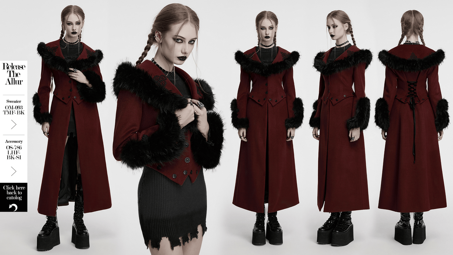 Gothic Two-Piece Coat with Detachable Hem and Fur Collar