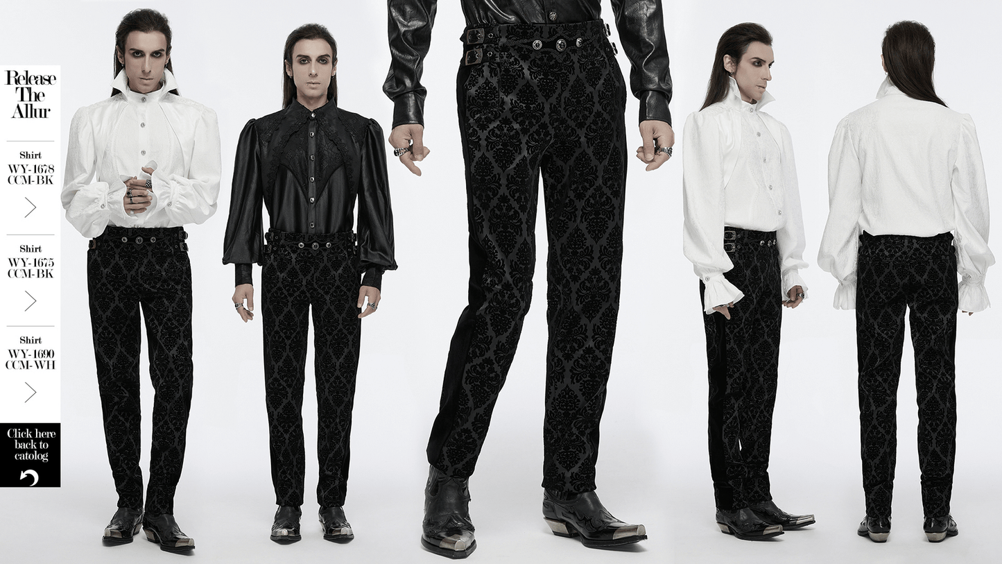Gothic Velvet Flocking Suit Pants with Gemstone Buckles