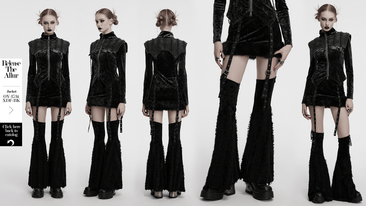 Gothic Velvet Fur Trim Skirt and Detachable Flare Pants