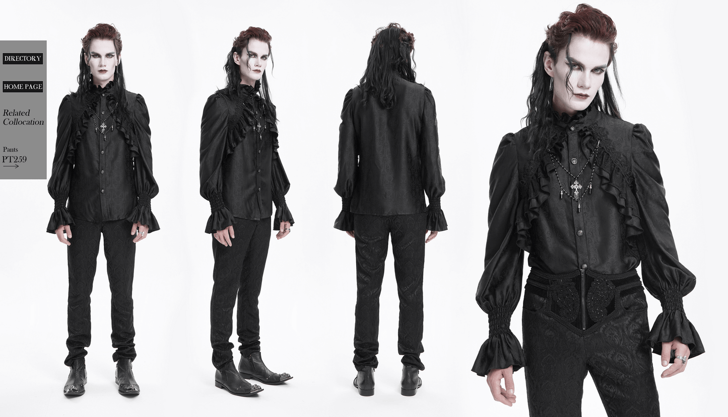 Gothic Victorian High Neck Shirt with Ruffle Front