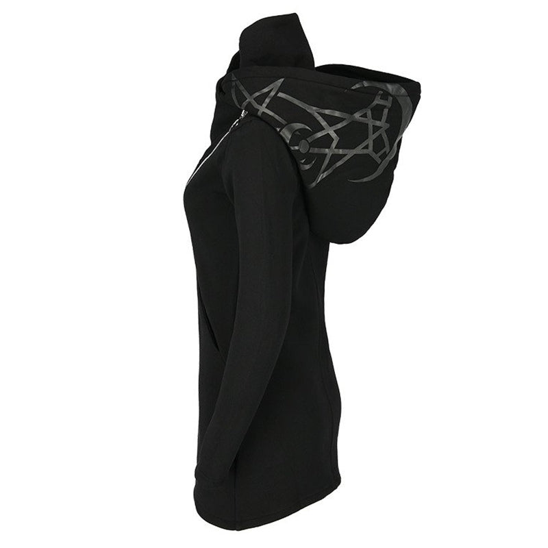 Gothic Women Hoodie with Long Sleeve / Female Zipper Sweatshirt in Gothic Style