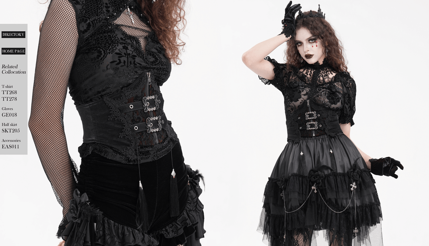 Gothic Women's Lace Corset Belt with Tassel Detail