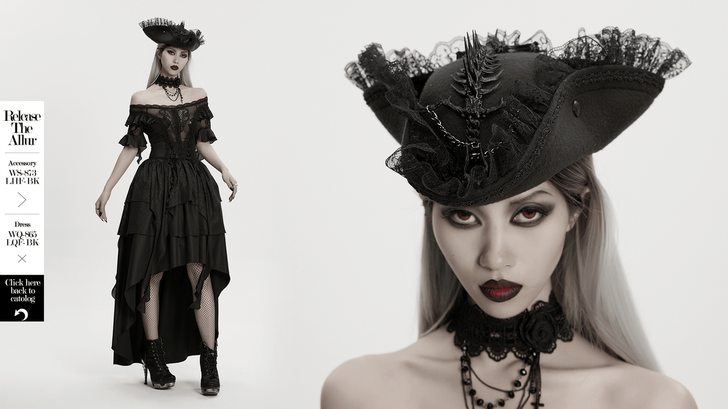Imprisoned Beast Bone Pirate Hat with Gothic Lace Details