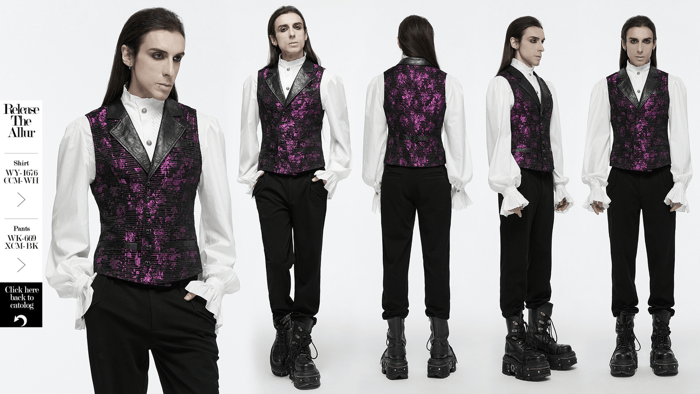 Jacquard Waistcoat with Leather Details and Gemstone Buckle