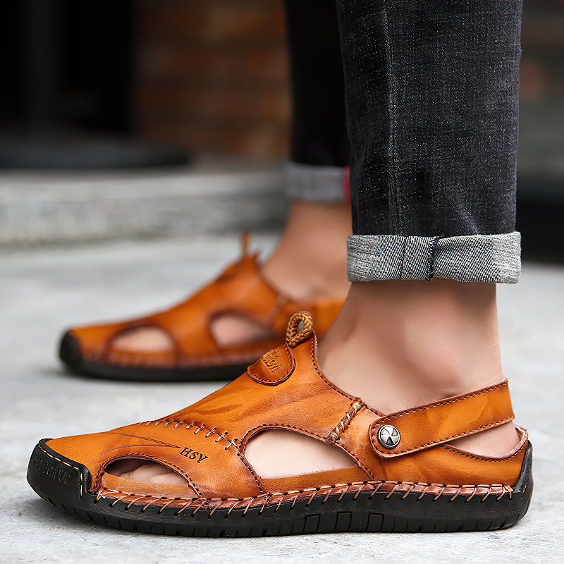 Leather Men's Soft Sandals / Summer Beach Slippers For Men / Genuine Leather Casual Moccasins