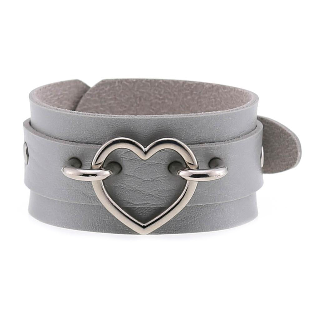 Leather Wristband Cuff Bracelets with Heart / Emo Fashion Bracelets for Women and Men