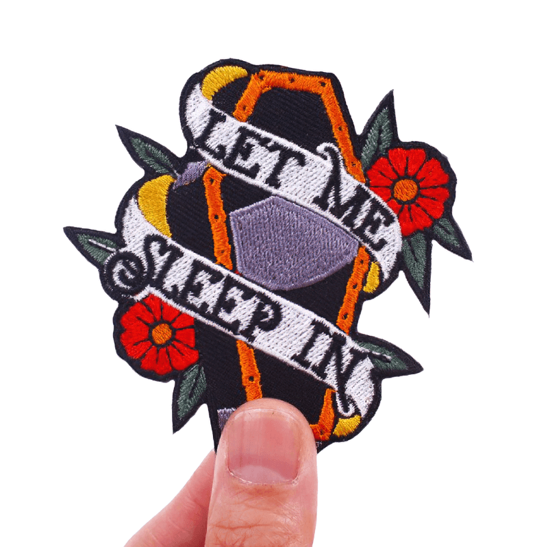 "Let Me Sleep In" Coffin In Flowers Patch For Clothing / Fashion Gothic Accessory