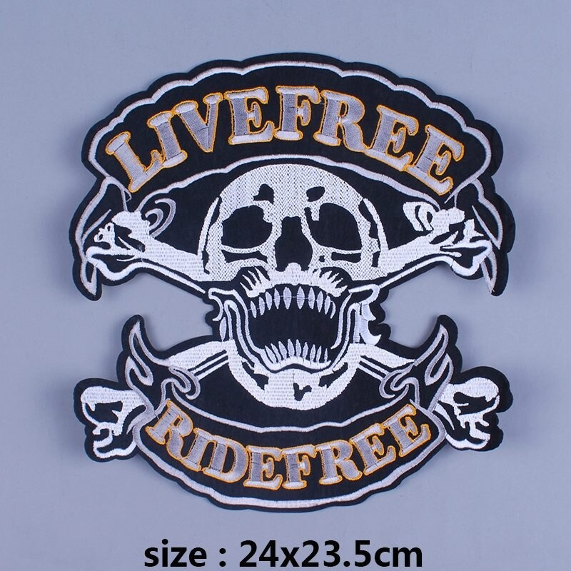 Live Free-Ride Free Iron-On Patch For Jackets / Large Embroidered Biker Patches For Clothes
