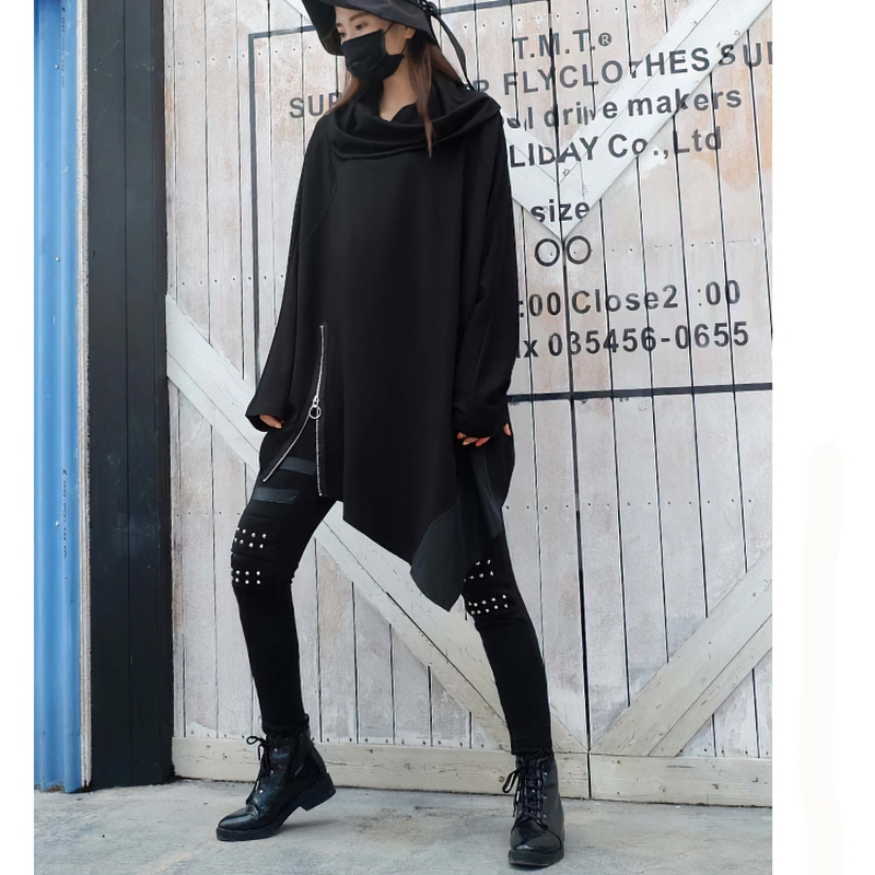 Loose Fit Oversized Asymmetrical Sweatshirt / Round Neck Long Sleeve Women's Clothing