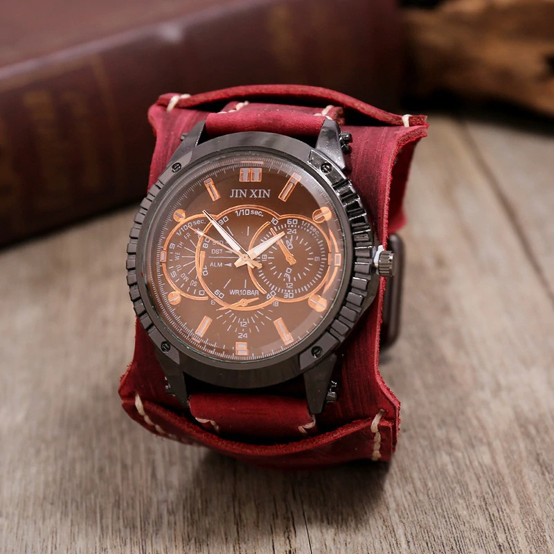 Luxury Big Dial Quartz Lovers Watch / Fashion Men's Watches with Wide Leather Bracelets